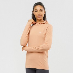 Couches Intermédiaires Salomon ESSENTIAL SEAMLESS HOODIE Femme Beige | HBUQV-7925