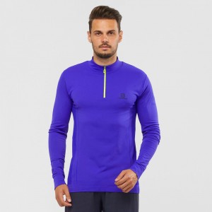 Couches Intermédiaires Salomon ESSENTIAL SEAMLESS Cross-Country Skiing Homme Bleu | YWGDQ-3904