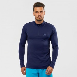 Couches Intermédiaires Salomon ESSENTIAL SEAMLESS Cross-Country Skiing Homme Bleu Marine | HWLNG-9420