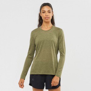 T Shirts Salomon AGILE Long Sleeve Femme Vert Olive | DLJVN-9473